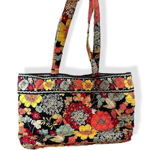 Vera Bradley tote flowers black red yellow blue